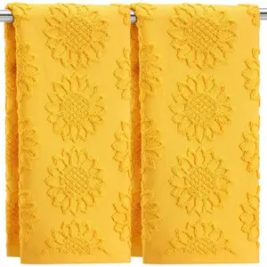 2 Pcs Sunflower Hand Towels for Bathroom 100% Cotton Jacquard Weave Bath Towel Set Soft Absorbent Dish Washcloth for Bathroom Kitchen Summer Theme Gifts 13.8 x 29.5 Inch Yellow