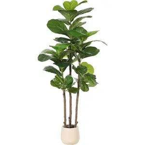 Fiddle Leaf Fig Tree Artificial - 5ft Faux Fiddle Leaf Fig Tree with White Planter - Large Fig Tree Artificial with Natural Wood Trunk and Lifelike Leaves