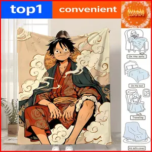Anime One Piece Throw Coral Fleece Throw Blanket for Sofa Bed Couch Living Room Bedroom Home Decor All Season Machine Washable Lightweight Portable Travel Office Nap Adults Kids Gift Bed Sofa Dorm Hotel