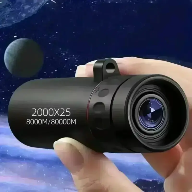 2000x25 BAK4 Prism Compact Portable HD High Definition Telescopic Monocular Telescope Lens for Smartphones, FMC Coating, Plastic Build, Smartphone Mount, for Camping, Birdwatching, Outdoor Enthusiasts