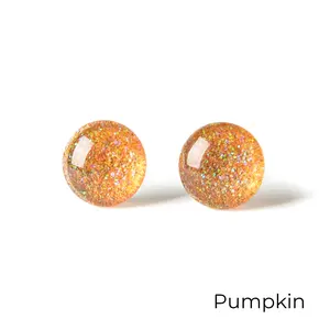 Color Dot Stud Earrings in Orange Glitter