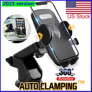 SJPACK Universal 360° Car Cell Phone Holder Windshield Dashboard Dash Mount For iPhone Stand Adjustable Carbon Fiber Black Auto Clamping 2025 Version