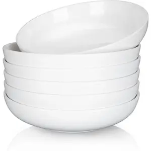 Garvee 26 oz large pasta bowl, 26 oz porcelain kitchen bowls, plates, microwave and dishwasher safe, wide and flat ceramic plate for serving salad, dinner, pasta, soup, white