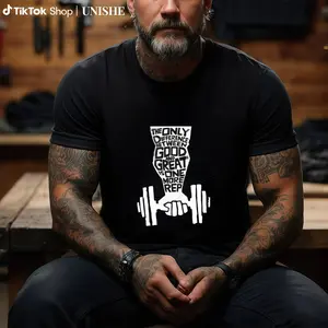 Fitness Motivational Cotton Shirt – Durable Print Unisex Gym T-Shirt with Barbell Graphic