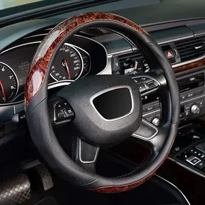 KAFEEK Steering Wheel Cover Microfiber Leather, Breathable, Leather wood grain Universal 15 inch,Black