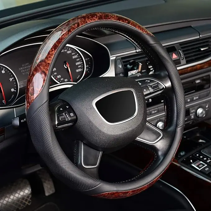 KAFEEK Steering Wheel Cover Microfiber Leather, Breathable, Leather wood grain Universal 15 inch,Black KAFEEK Steering Wheel Cover Microfiber Leather, Breathable, Leather wood grain Universal 15 inch,Black