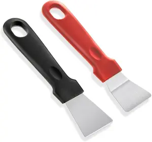Stainless Steel Scraper Set, 2 Black and Red Kitchen Scrapers for Glass Stovetop, Oven Pan, Ergonomic Anti-Scratch Design, Seam Cleaning Tools