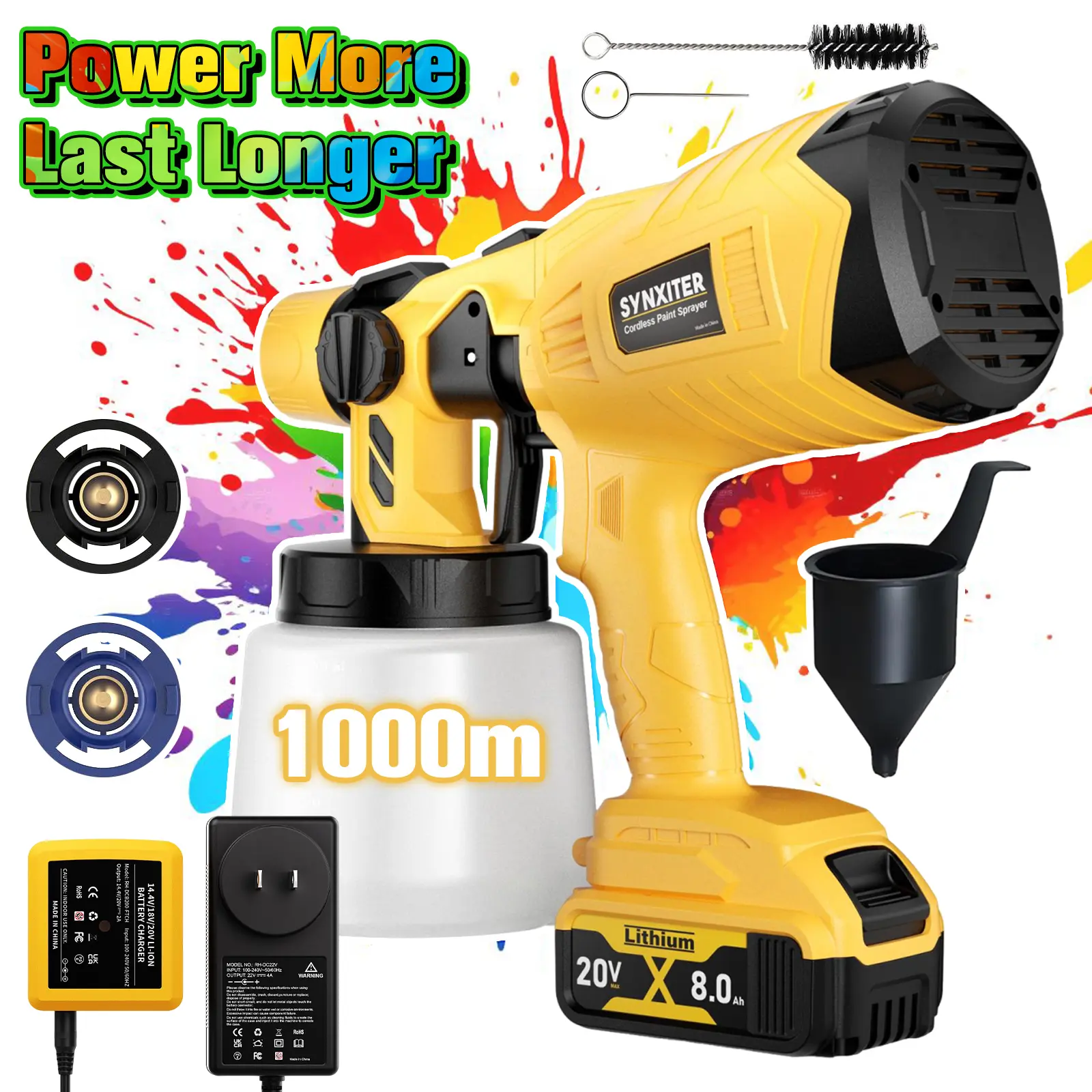 Fathersdaygift Outdoorfun Cordless Paint Sprayer 30000RPM High Speed for Dewalt 20V MAX Battery, HVLP Spray Paint Gun with 4 Copper Nozzles and 3 Patterns for Furniture Home House Volt replacement Tools Rechargeable