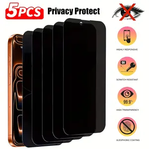 5 Privacy Screen Protectors for iPhone 13 15 14 17 16E 16 12 11 Pro Max Air Anti-Peeping Tempered Glass Screen Protectors, Camera Lens Protective Case