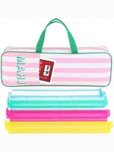 (does Not Include Mahjong)Thickened Large Capacity Mahjong Striped Travel Storage Bag, Portable Handheld Travel Mahjong Organizer for Party Game