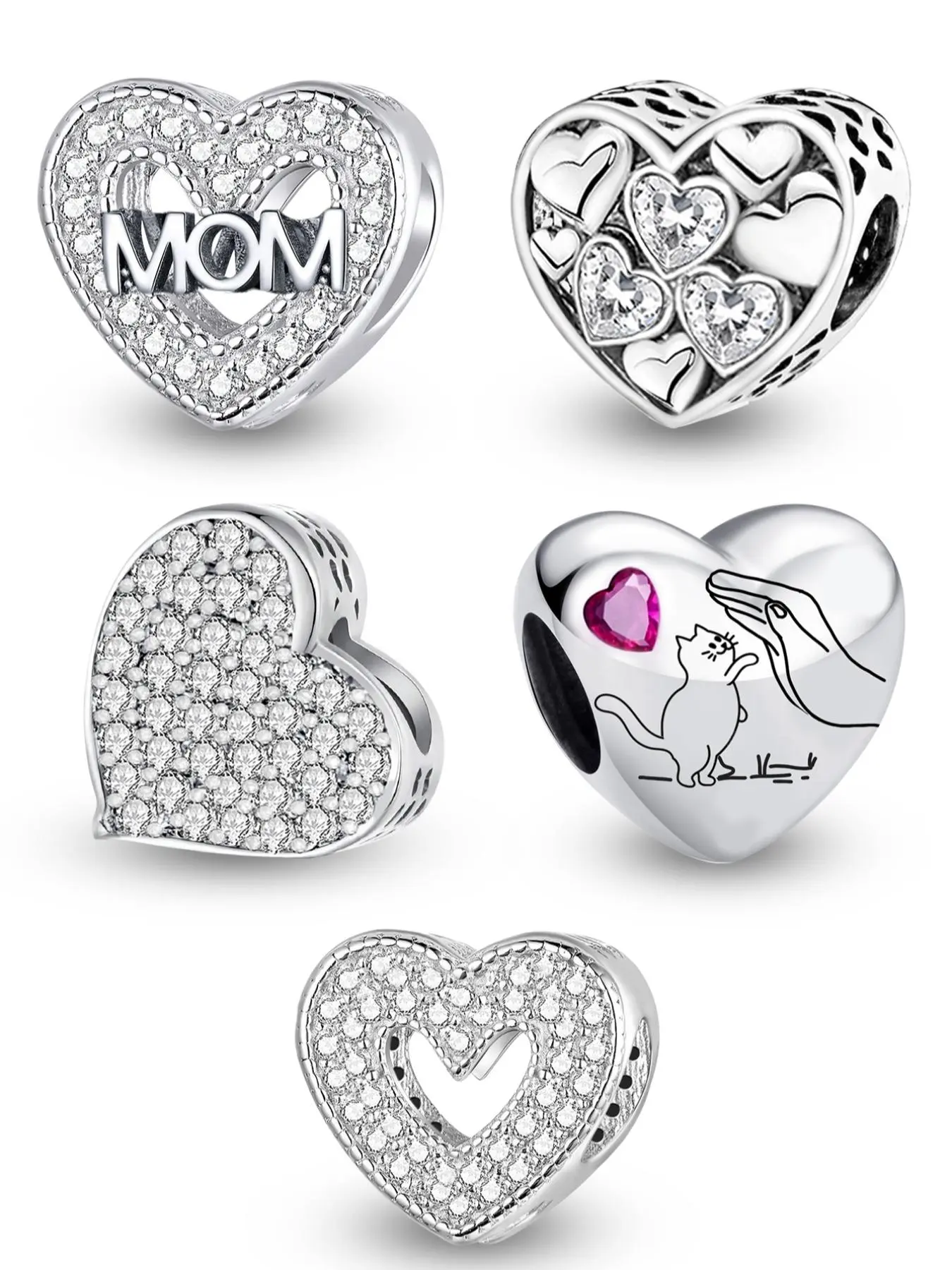Heart Shaped Beads Pendant Charms, Rhinestone Decorated Charms for Women Gift, Personalized for Mom, DIY Jewelry Making Kit for Bracelet Necklace, Creative Craft Material