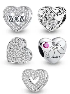 Heart Shaped Beads Pendant Charms, Rhinestone Decorated Charms for Women Gift, Personalized for Mom, DIY Jewelry Making Kit for Bracelet Necklace, Creative Craft Material