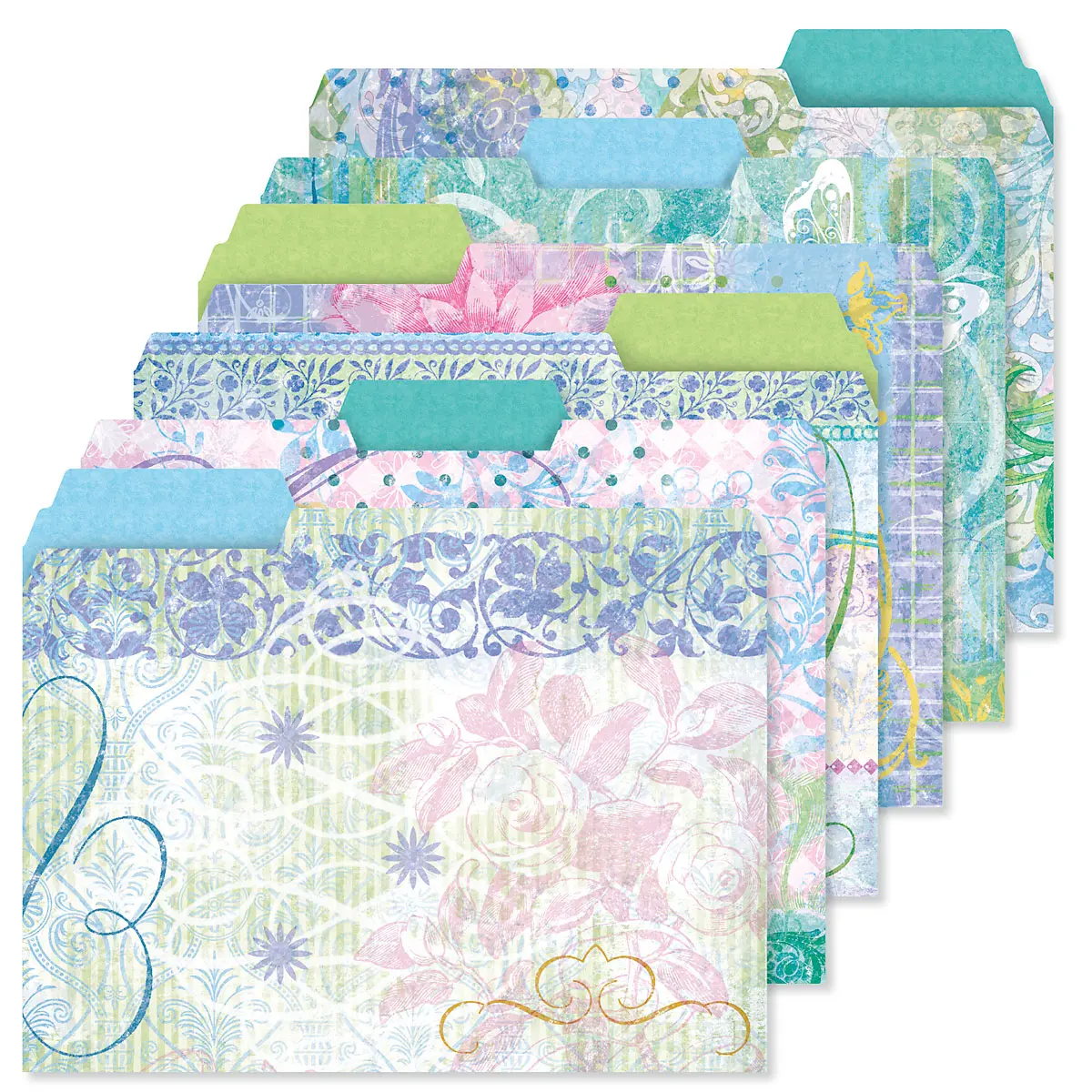Lillian Vernon Floral Fun File Folders Value Pack - Bulk Set of 24, 6 Pretty Decorative Designs, 1/3 Cut Tabs, Heavy-Duty Paper Stock, Office Supplies for Home & Work, 9-½” x 11-¾” Letter Size