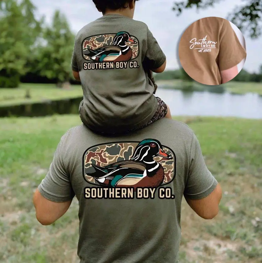 Adult & Youth Camo Wood Duck Men's T-Shirt, Gift for Dad and Son, Gift for Boys and Girls, Duck Hunting Shirts, Adult & Youth Size, Gift For Son, Daughter, Family Matching Shirts, Fishing Hunting Season