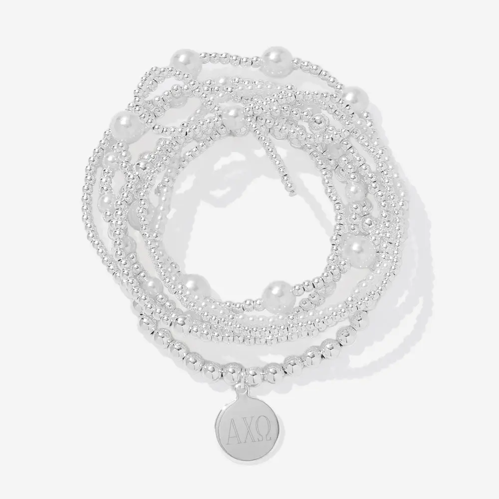 Alpha Chi Omega Pearl Bow Bracelet Stack | Silver