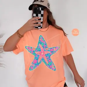Comfort Colors Summer Starfish Shirt, Playful Summer Vacation Beach Tee, Aesthetic Preppy Coastal Starfish Top, Trendy Colorful Neon Hawaii Summer Shirt, Premium Garment Dyed Tropical Lifestyle Apparel, Boutique Seaside Getaway Gift Tee