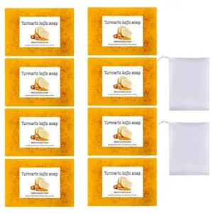Turmeric Lemon Soap with Foam Net, 8 Counts/set Deep Cleansing Facial Soap, Body Wash & Cleansers