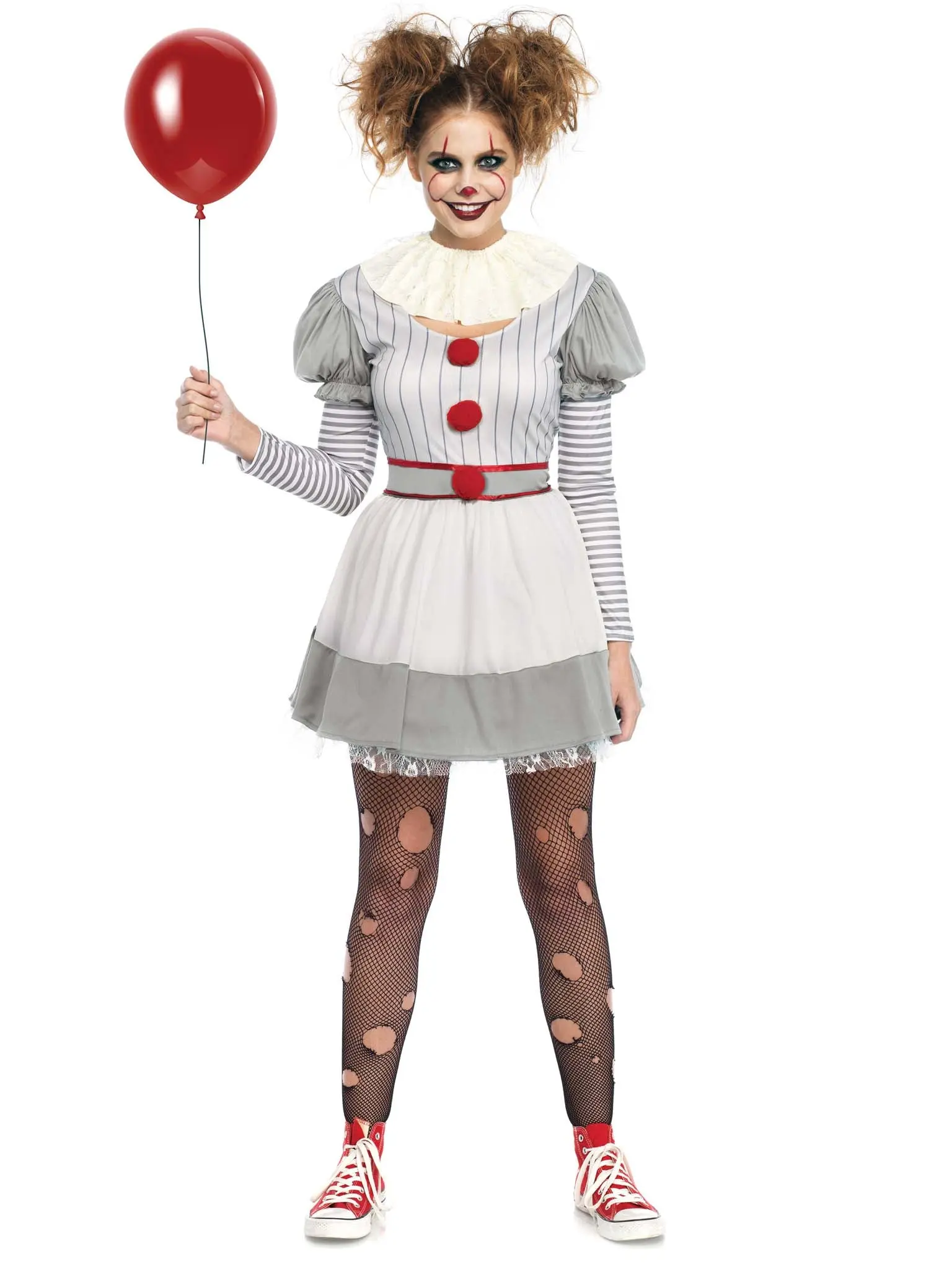 Leg Avenue Women's Fitted Lace 1-Piece Stylish Creepy Clown Costume, Halloween Special Occasion Outfit