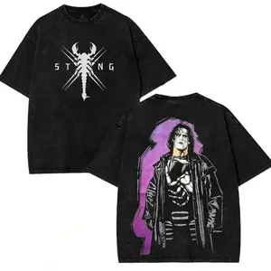 WWE Sting Washed T-Shirt | Vintage Graphic Design | Iconic Wrestling Print | Classic Fan Apparel Cotton Fabric 7X1