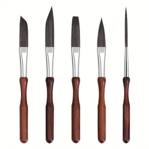 5-Piece Professional Red Sandalwood Brush Collection - Includes Liner, Scroll, Chisel & Stripe Brushes for Fine Detailing in Acrylic, Watercolor, Oil & Gouache Painting Tools