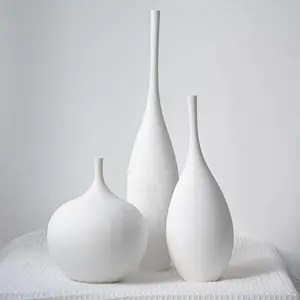 White ceramic vase modern boho wabisabi flower vase set of 3 decorative aesthetic vases for centerpieces pampas matte minimalist vase for living room table shelf home decor gift