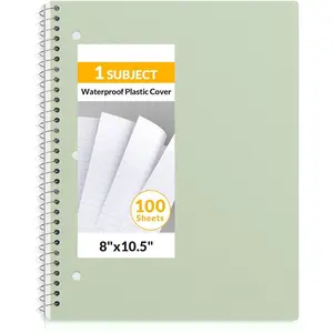 Spiral Notebook, 1-Subject, Wide Ruled Paper, 8" x 10-1/2", 100 Sheets per Notebook, 3-Hole Punched Paper, Water Resistant Cover, Double-sided Pockets, Spiral Lined Notebooks for School, Green