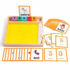 Montessori Wooden Sand Writing Tray for Kids with Spelling Cards - Alphabet Learning Toy for Ages 3-8, Educational Homeschool Preschool Must Haves, Sensory Toys for Autism & Toddler Writing Practice, Fun Birthday Gift for Children
