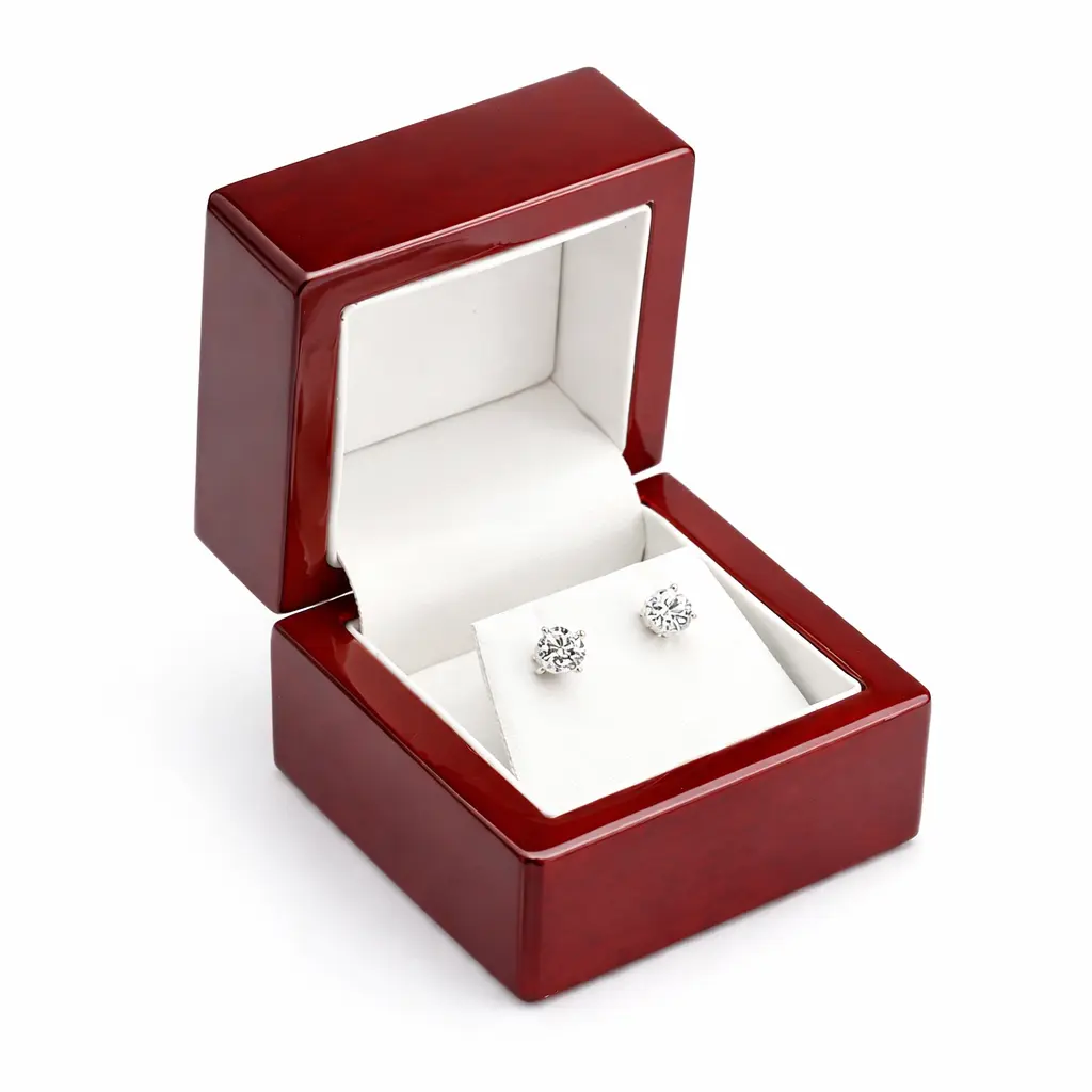 Novel Box Cherrywood Red Jewelry Box for Earrings 2.25x2x1.87 Inches with White Inside - Wooden Gift Presentation Boxes for Earring - Mahogany Engagement Earring Case for Wedding & Special Occasions