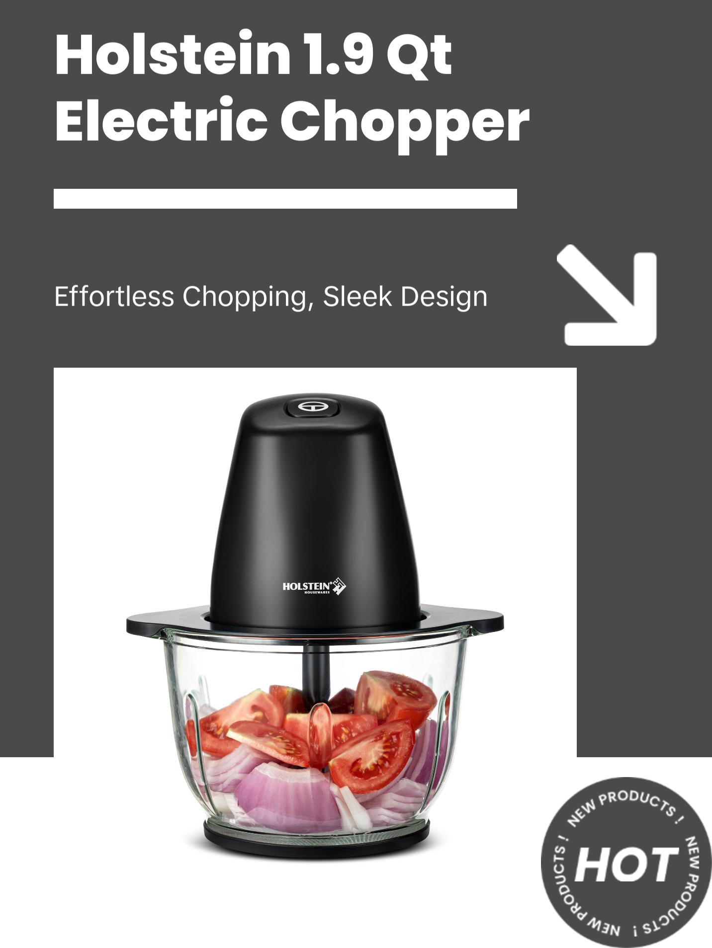 Holstein Housewares 1.9 QT Electric Food Chopper with 250W Power Stainless Steel Blades & One-Touch Speed Control for Easy Meal Prep