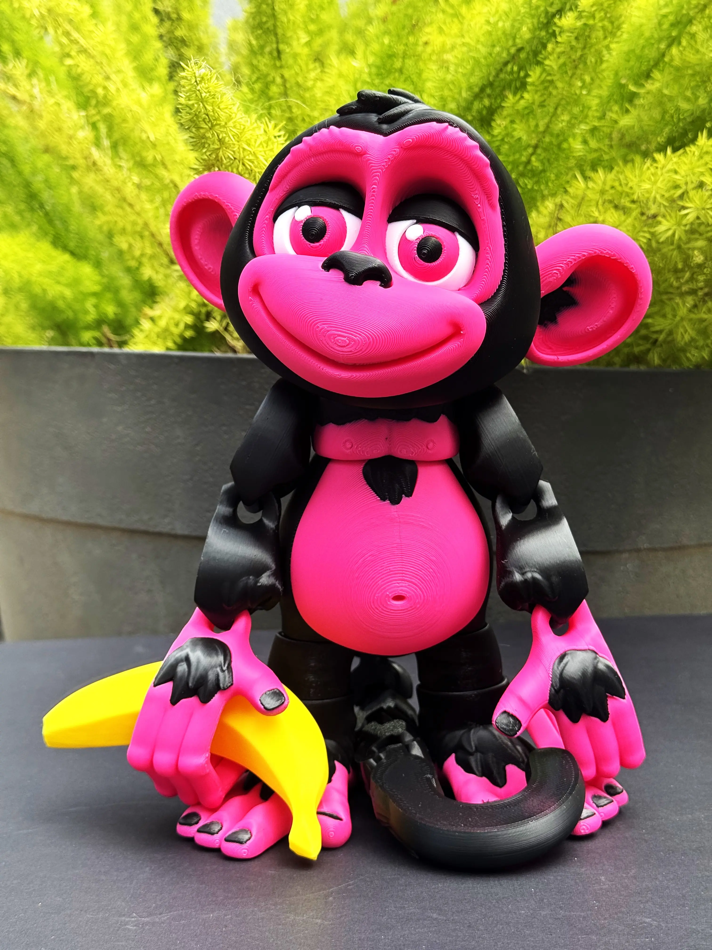 Jumbo 3D Printed Articulated Monkey Fidget Toy, 9" Black and Pink Posable Monkey, Stands on Its Own for Fun Poses and Display, Executive Desk Toy, Fidget Toy 3D Printed in USA