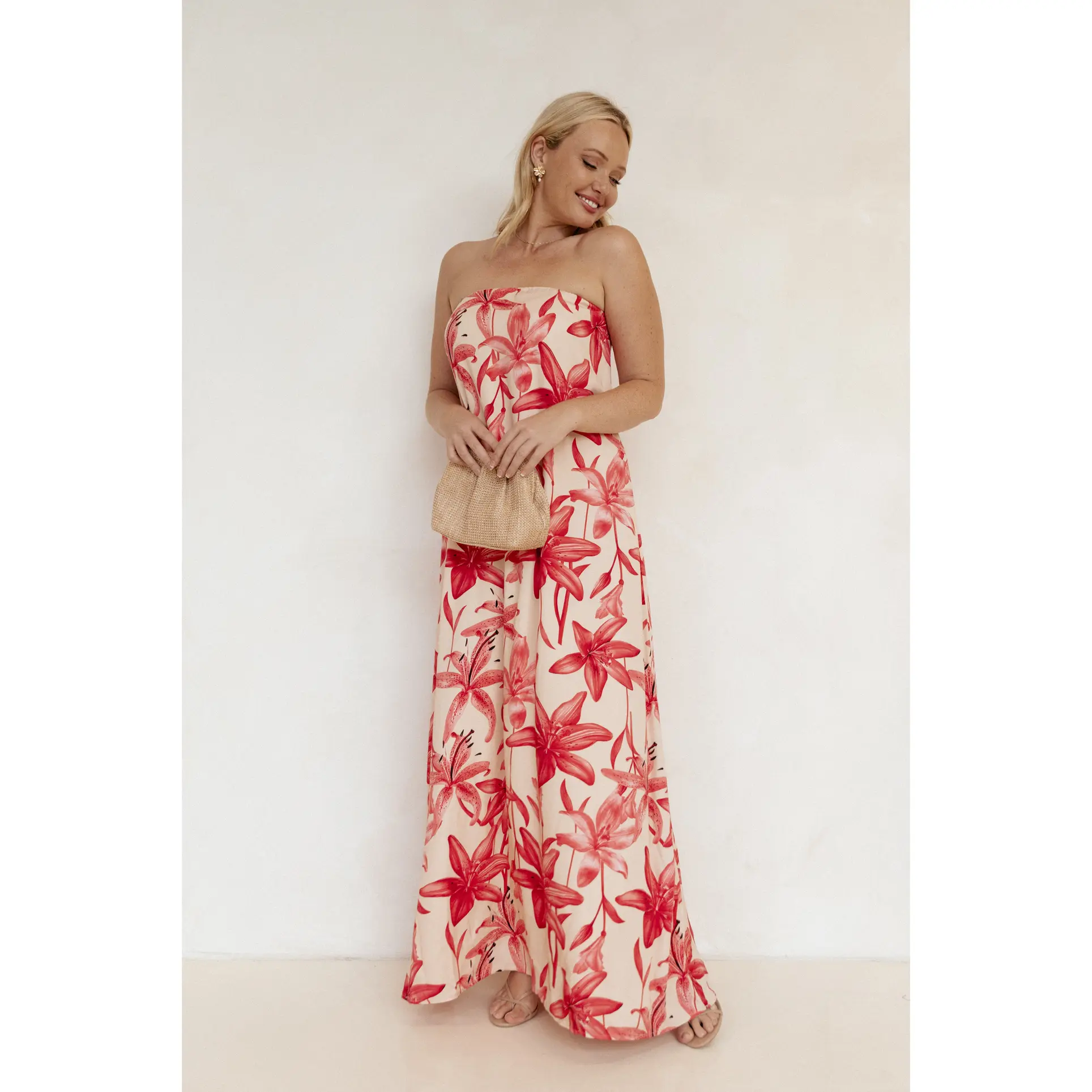 Lani A Line Strapless Maxi Dress - Pink Floral - TikTok Shop
