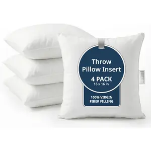 16x16 Throw Pillow Insert - Set of 4 White Inserts for Decorative Pillow Covers for Bed, Decorative Pillows for Bed, Couch Pillows, Throw Pillows for Couch