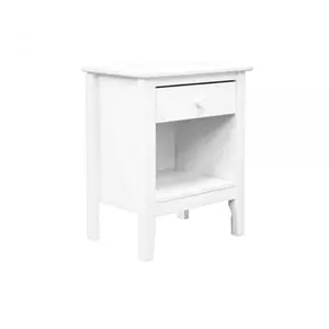 212 MAIN Adeptus Solid Wood Modern Side Table - Classic Nightstand Bedside Table with Single Drawer, Cubby, Easy Assembly for Indoor Use, White
