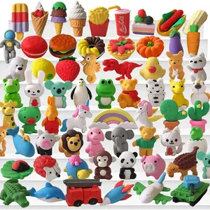 64Pcs Cute Animal Pencil Erasers Bulk Desk Pets Puzzle Erasers for Kids Classroom Rewards Prizes Treasure Box Toys Party Favors Back to School Supplies for Boys Girls
