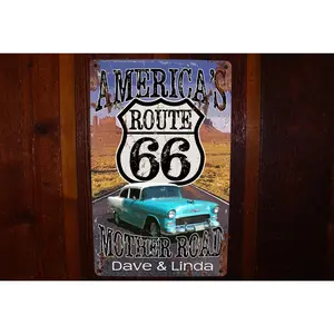 Route 66 Mother Road Sign. Custom, Personalized Tin Sign! Vintage Tin Sign.