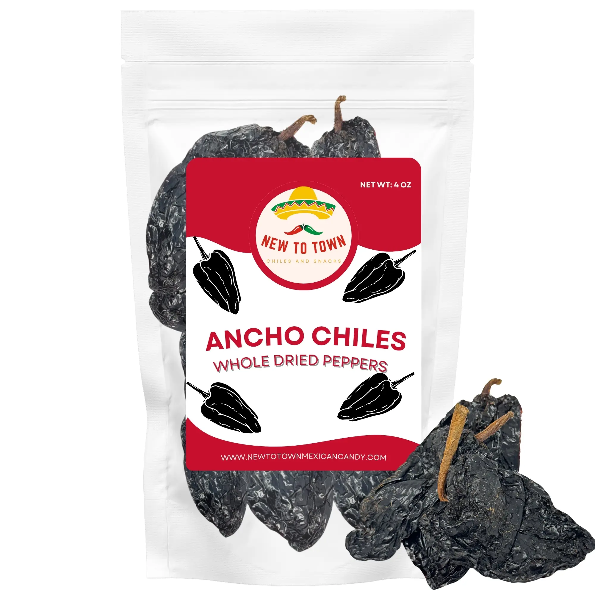New To Town Dried Ancho Chiles 4 oz Whole Dried Peppers from Mexico Premium Quality