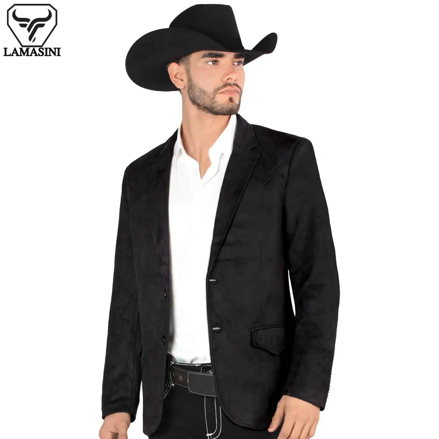 LAMASINI Mens Western BROWN Double Button Blazer LAM510 Faux Suede Medium Length All Season Plaid Pattern Inseide Satin Lining - Jackets, Menswear