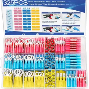 325PCS Marine Grade Heat Shrink Wire Connectors - Sopoby Electrical Connectors Kit of Tinned Red Copper, AWG 22-10 Waterproof Crimp connectors terminals Insulated Ring Fork Spade Butt Splices