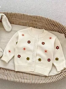Korean Style Embroidered Knit Sweater Cardigan for Baby Girls, Autumn Winter Fashion, Soft & Cozy Design, Perfect for Daily Wear, Baby Girl Clothes