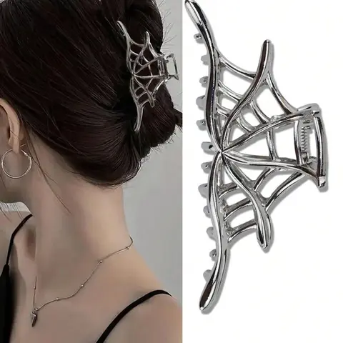 Hollow Out Spider Web Design Hair Claw For Women, Casual Large Size Easy Grip Back Claw, Fashion Alloy Hair Accessories Clip In Claw, Hair Claw Clips
