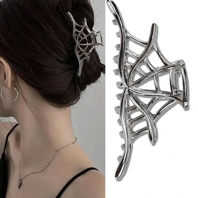 Hollow Out Spider Web Design Hair Claw For Women, Casual Large Size Easy Grip Back Claw, Fashion Alloy Hair Accessories Clip In Claw, Hair Claw Clips