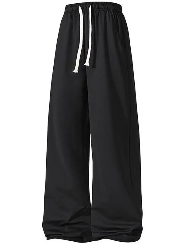 Men’s wide-leg athletic pants, ultra-wide straight-leg joggers, drawstring waist sweatpants, hip-hop men’s pants, loose, drapey athletic pants, men’s casual loose sports pants, minimalist street-style long pants, soft, relaxed fit with pockets for comfort