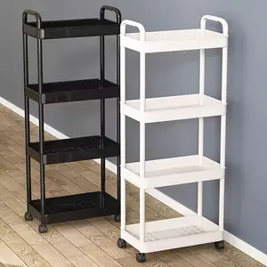 4-Tier Rolling Storage Cart - Compact space-saving design, plastic construction, suitable for home, office, warehouse, garage - Multi-layer shelving home storage