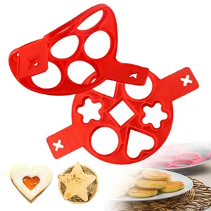 2PCS Multi-Shape Pancake Mold Set,Silicone Omelette Mold,Heat-Resistant Frying Pan Tool,Non-Stick Pancake Maker,Flip Pancake Stick Dispenser,Reusable Kitchen Cooking
