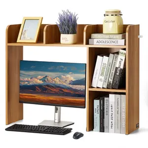 VEVOR Desktop Bookshelf,  2-Tier Wood Desktop Storage Organizer, 37.2" x 9.5" x 28.9" Office Storage Rack Wood Display Shelf, Desktop Bookshelf Hutch with Anti-Slip Feet Pads, for Office, Home & Dorm