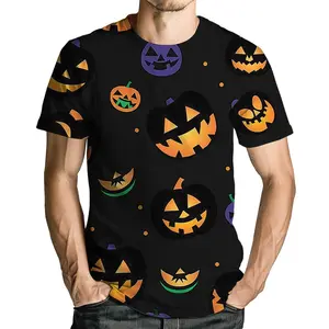 Unisex Halloween Pumpkin Jack-o'-Lantern Print T-Shirt, Colorful Spooky Pumpkins for Halloween Parties & Casual Adult Wear