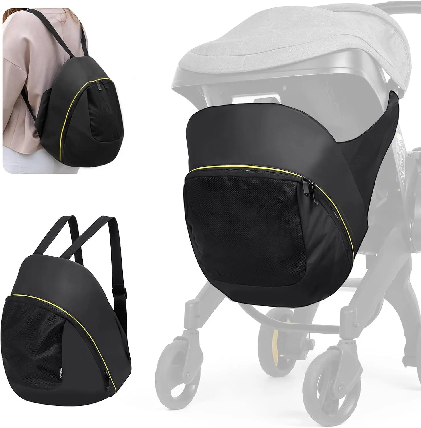 Large Capacity Storage Bag for Doona Infant Car Seat Stroller, Wearable Backpack Diaper Bag, Water-Repellent Lightweight Stroller Organizer with Easy Access Zipper for Baby Travel Essentials
