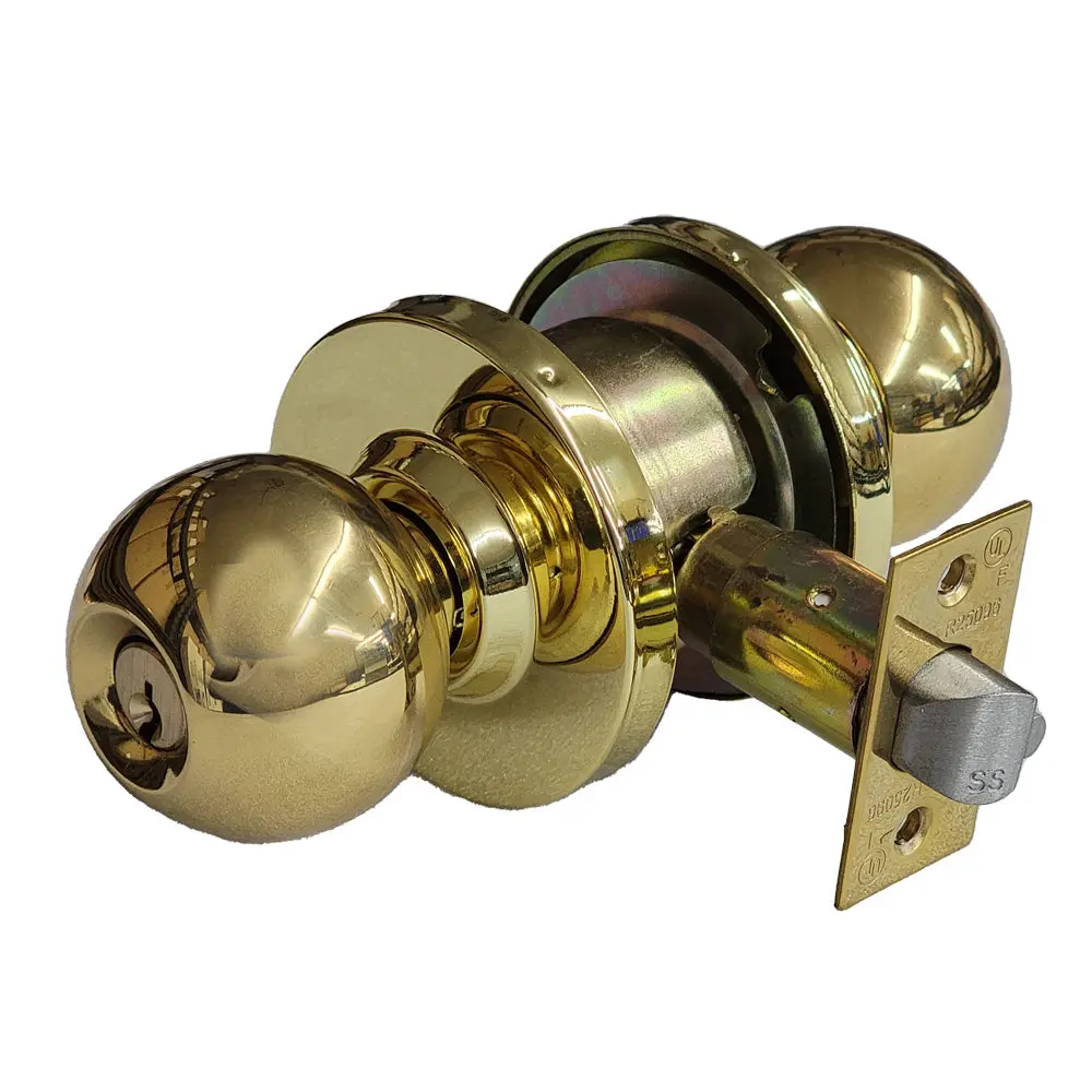ECS HARDWARE Commercial Grade 2-Entrance Door Knob Set with Keys, 2 3/4" (70 mm) Standard Backset, Prep-Compatible Polished Brass Lock Latches & Bolts for Schools, ANSI Certified Door Hardware