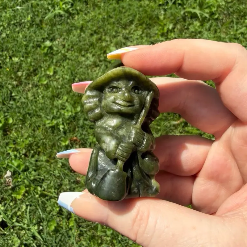 Natural Nephrite Jade Crystal Witch Carving