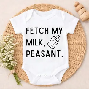 Baby Bodysuit Fetch My Milk Peasant Print 100% Pure Cotton Non-Irritating Snap Closure Breathable Perfect For Gifting & Everyday